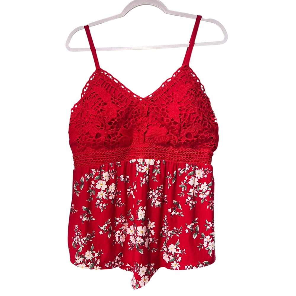 Baby Doll Halter Top Red Floral Y2K Milk Maid Party Crochet SZ XL No Boundaries